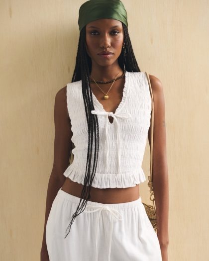Eternal Sunset Collection Shirred Tie Front Sleeveless Crop Top